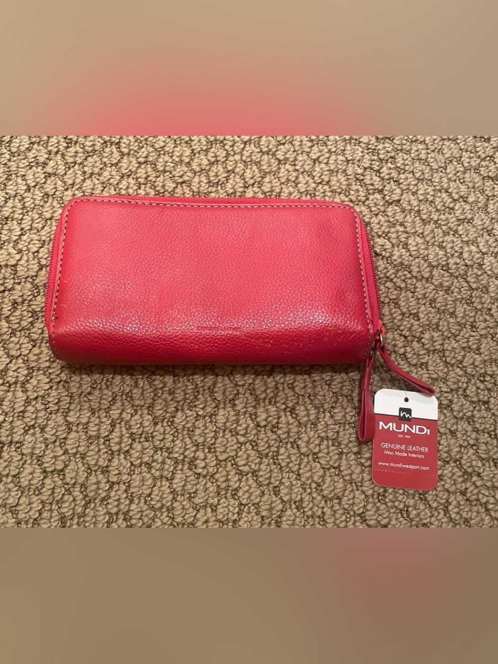 Mundi Genuine Leather double ZipAround Wallet Red- NWT